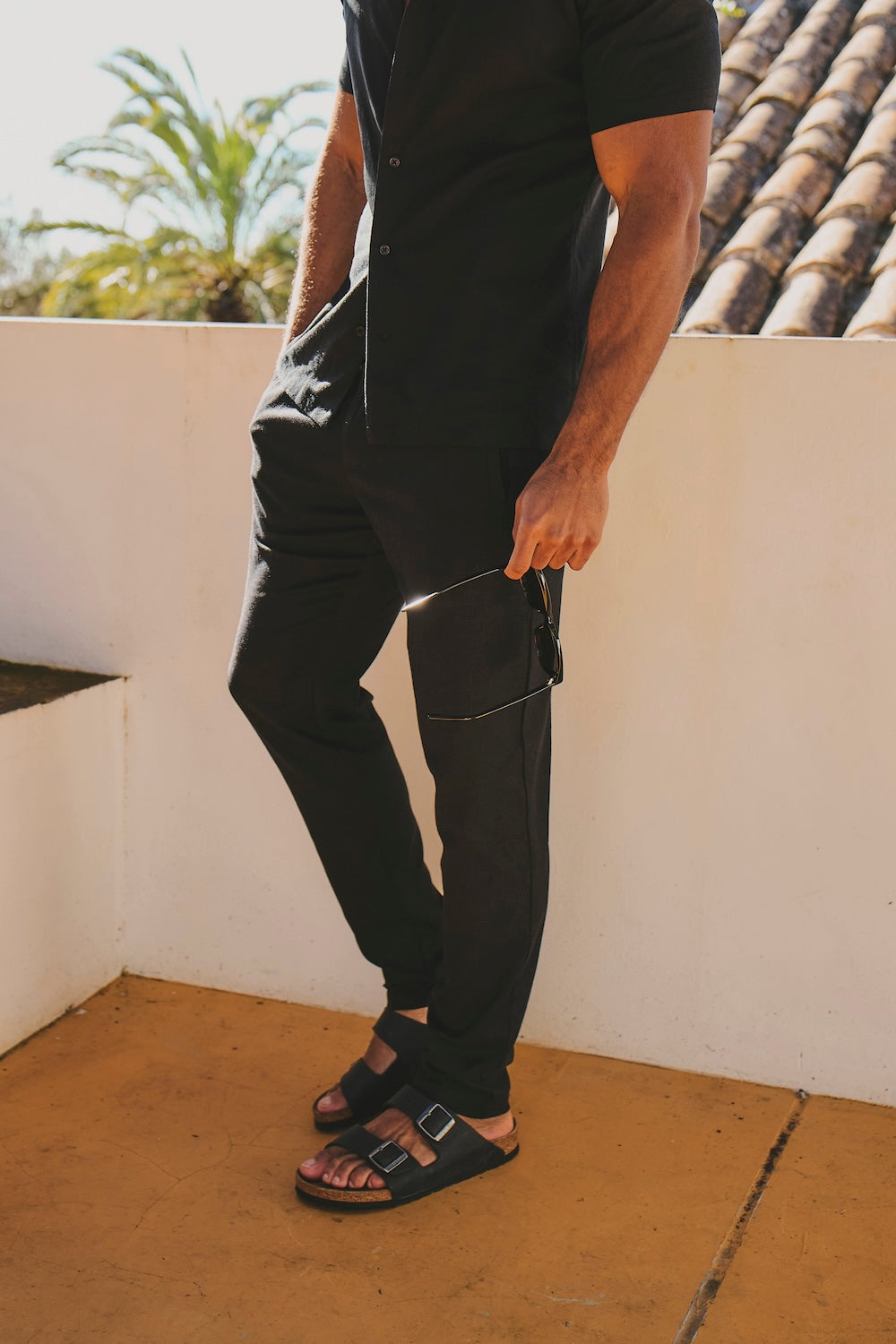 Stretch Linen Blend Single Pleated Pants in Black - TAILORED ATHLETE - USA