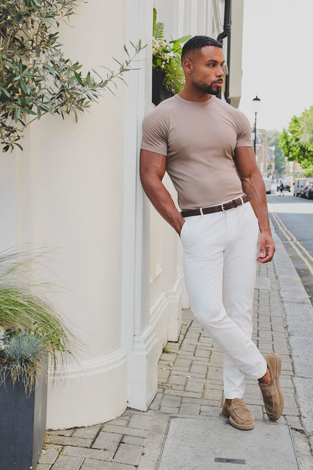 Athletic Fit Cotton Stretch Chino Pants in Chalk