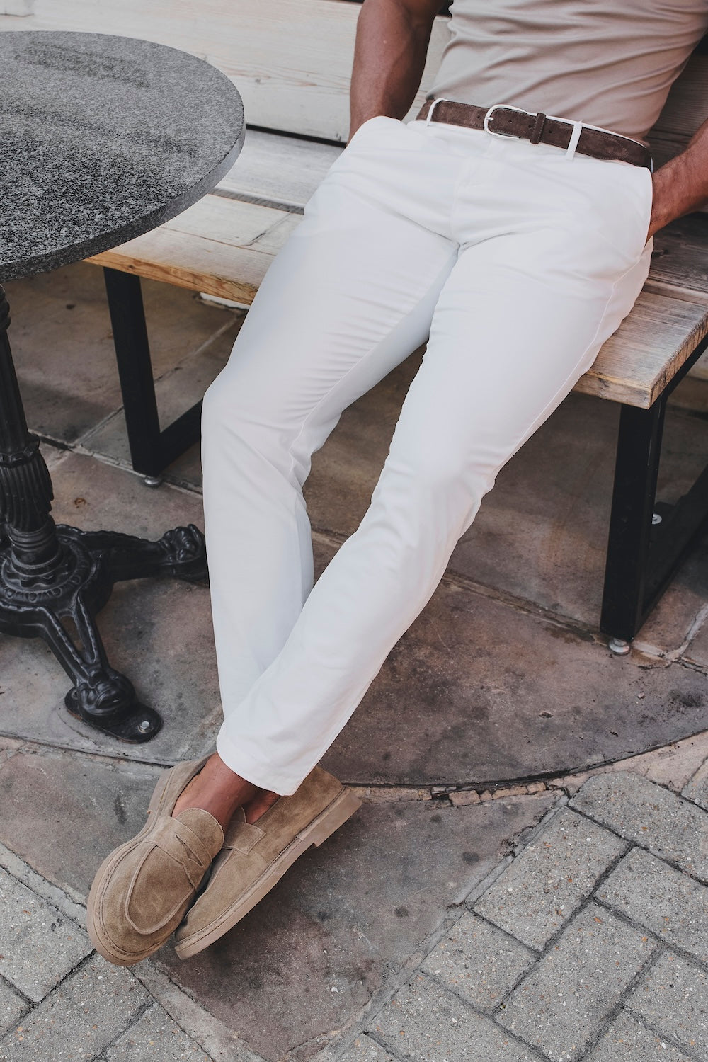 Athletic Fit Cotton Stretch Chino Pants in Chalk