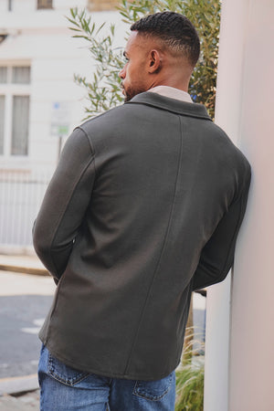 Textured Jersey Overshirt in Olive