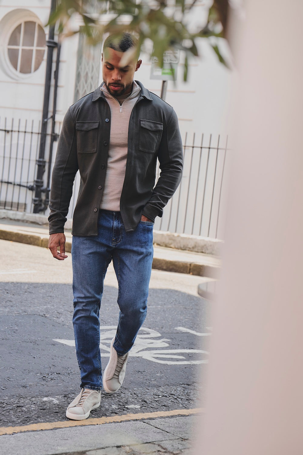Textured Jersey Overshirt in Olive