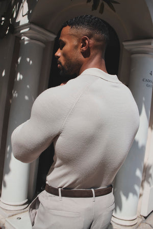 Extra Fine Merino Wool Polo Shirt in Alabaster