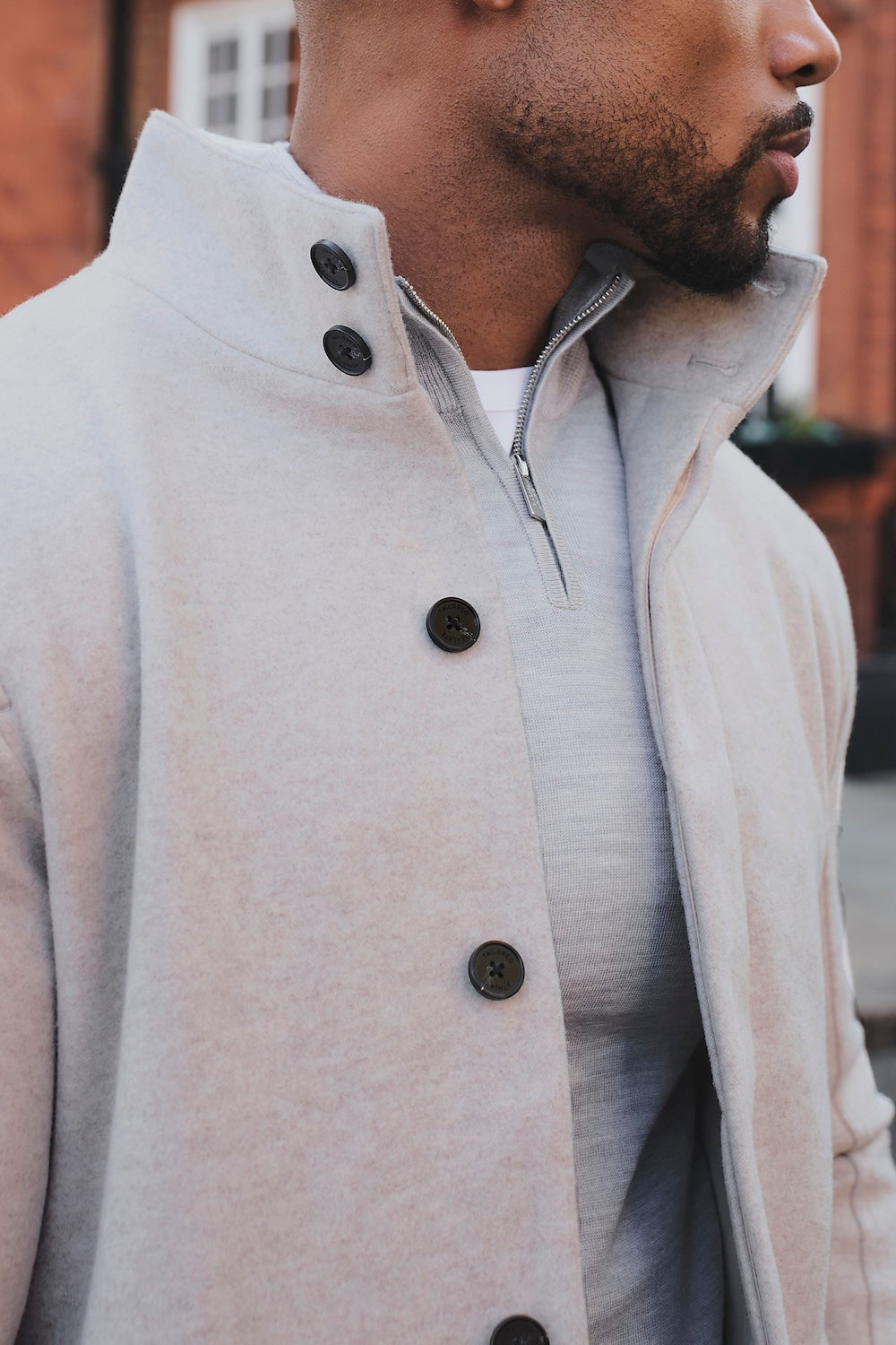Funnel Neck Short Jacket in Stone