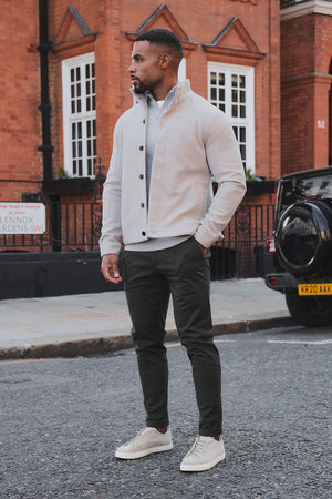 Funnel Neck Short Jacket in Stone