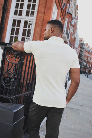 Stripe Patterned Cuban Collar Shirt in Ecru