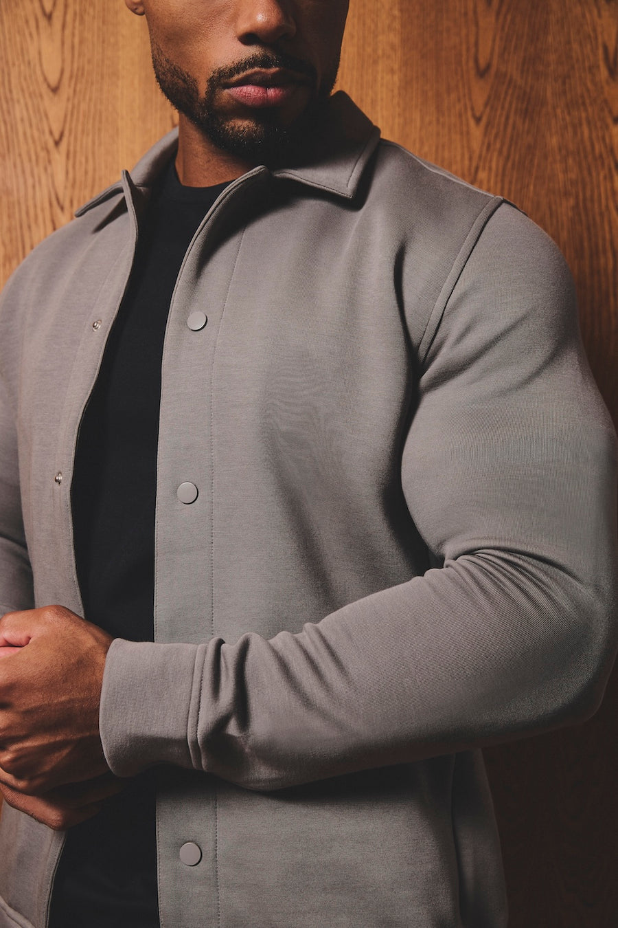 Luxe Sweat Shacket in Mushroom - TAILORED ATHLETE - USA