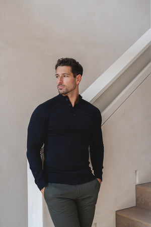 Extra Fine Merino Wool Half Zip Neck Sweater in Black - TAILORED ATHLETE - USA