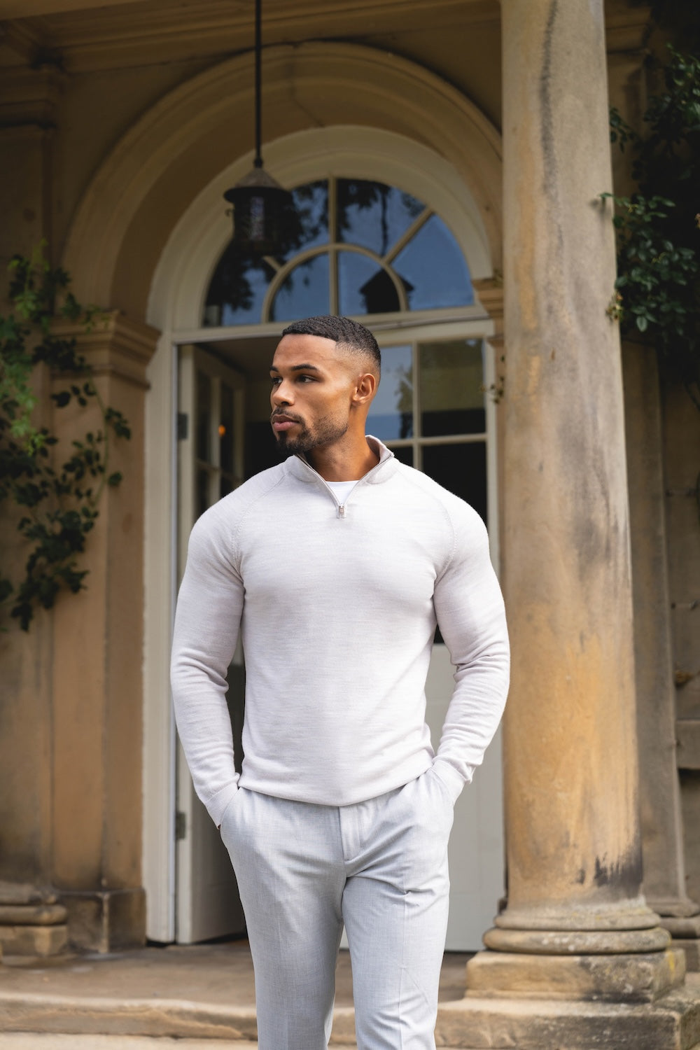 Extra Fine Merino Wool Half Zip Neck Sweater in Silver Grey Marl - TAILORED ATHLETE - USA