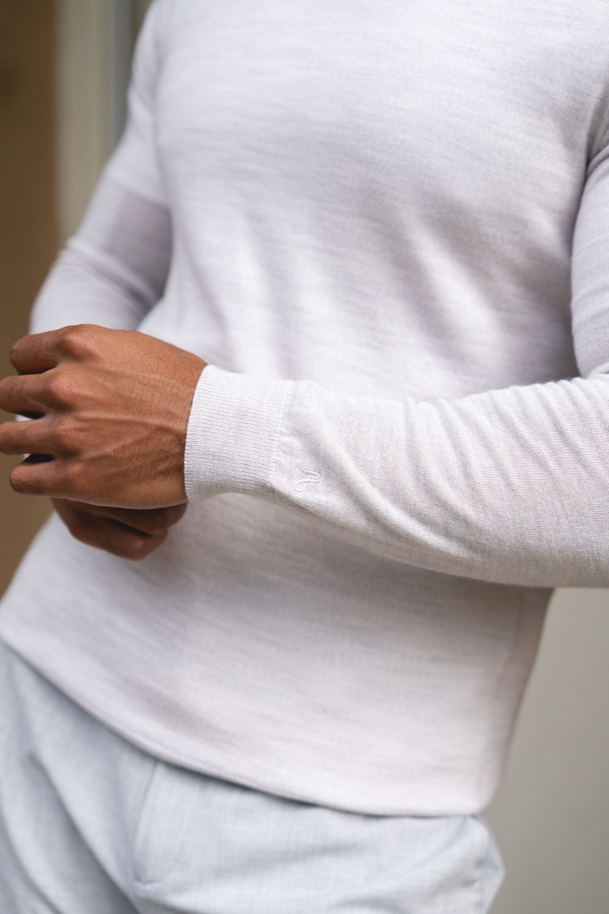 Extra Fine Merino Wool Half Zip Neck Sweater in Silver Grey Marl