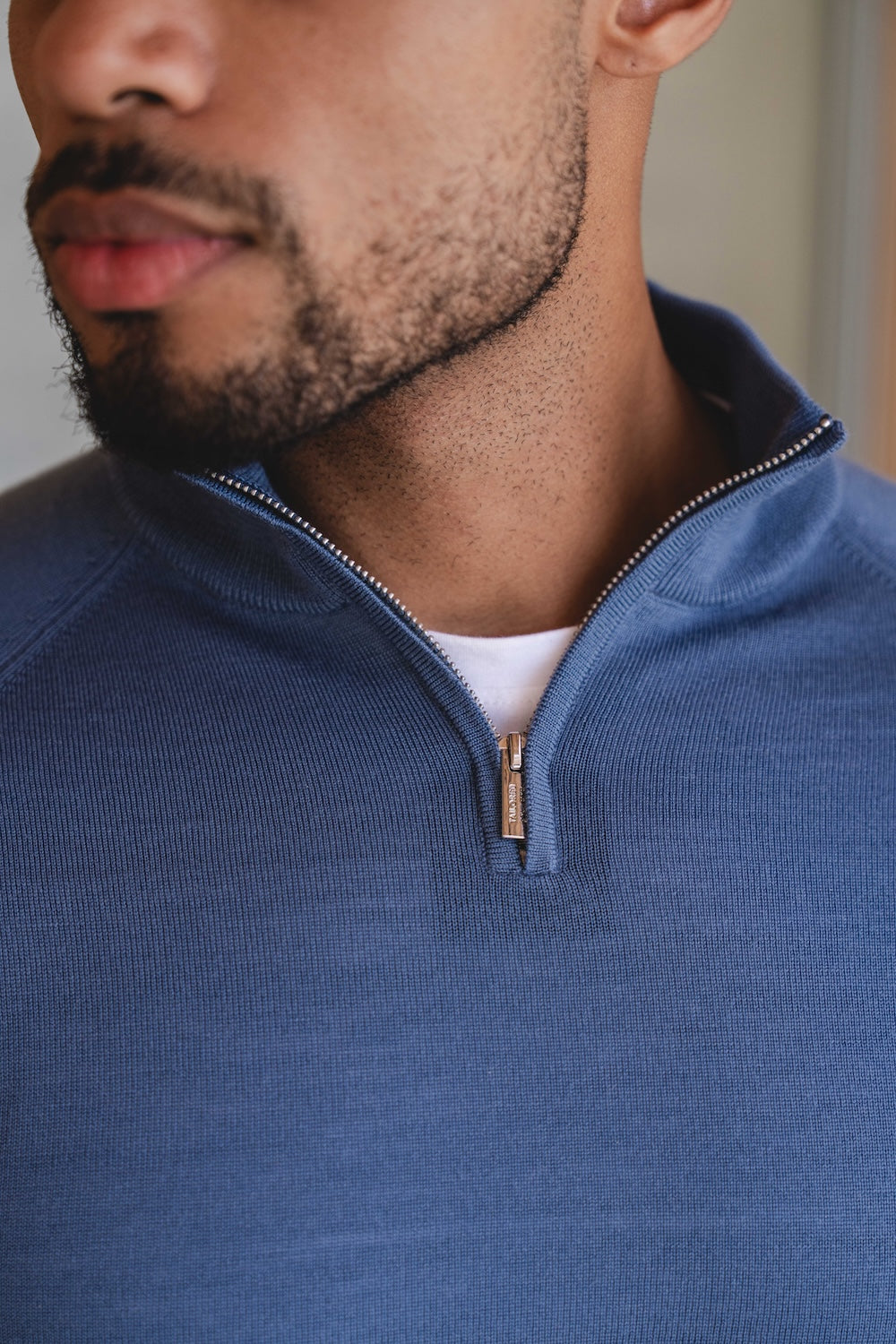 Extra Fine Merino Wool Half Zip Neck Sweater in Airforce Blue - TAILORED ATHLETE - USA