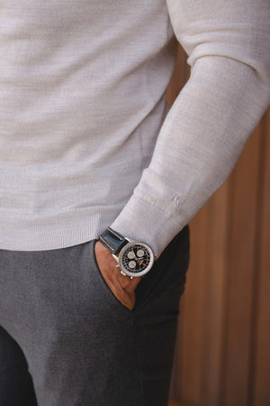 Extra Fine Merino Wool Crew Neck Sweater in Silver Grey Marl - TAILORED ATHLETE - USA
