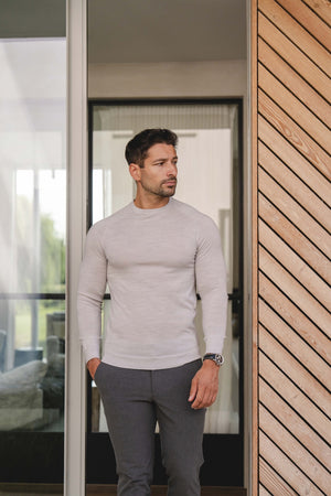 Extra Fine Merino Wool Crew Neck Sweater in Silver Grey Marl - TAILORED ATHLETE - USA