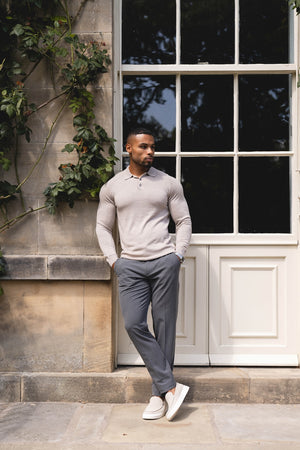 Extra Fine Merino Wool Polo Shirt in Wheat Marl - TAILORED ATHLETE - USA