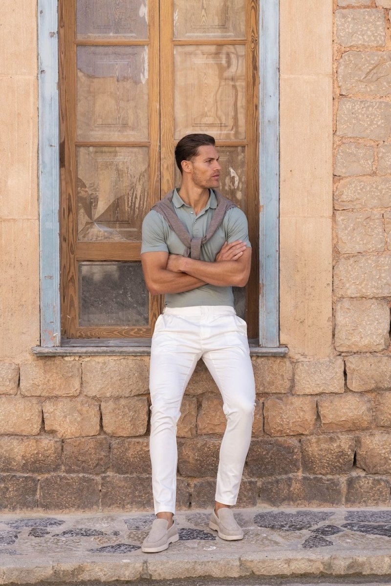 Smart Pleated Cotton Side Adjust Pants in White - TAILORED ATHLETE - USA