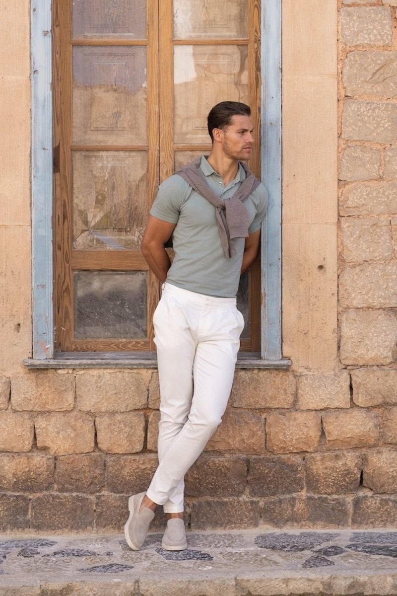 Smart Pleated Cotton Side Adjust Pants in White - TAILORED ATHLETE - USA