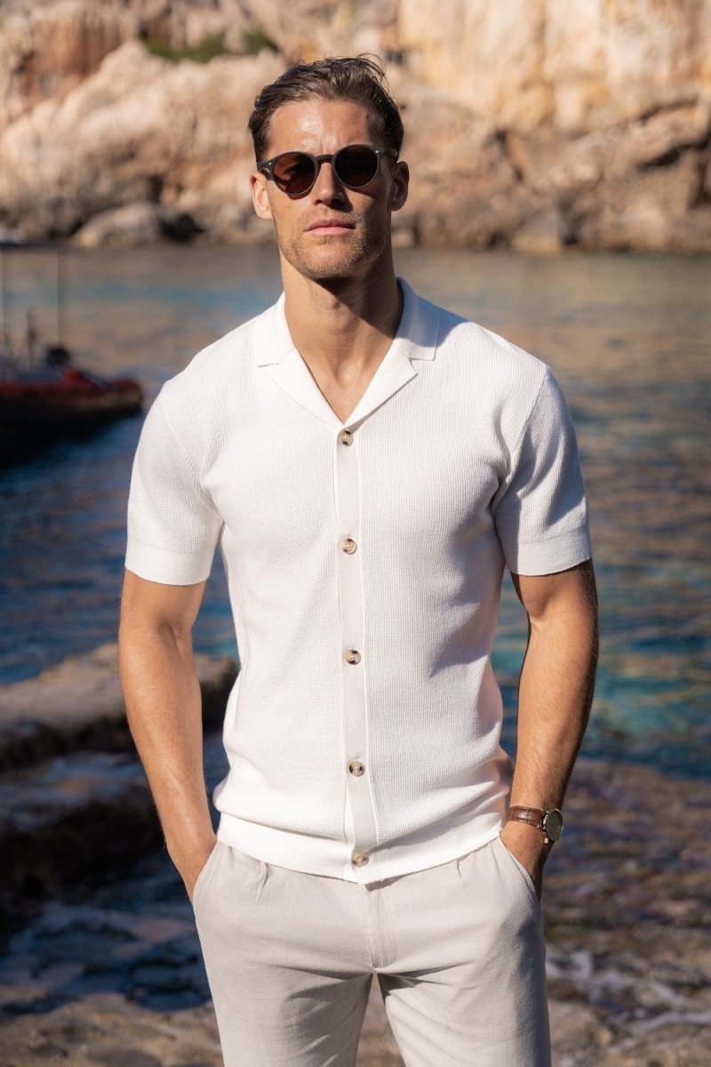 Knitted Cuban Collar Shirt in Ecru - TAILORED ATHLETE - USA