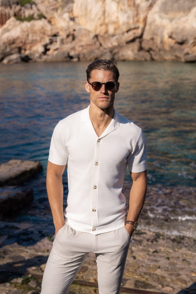 Knitted Cuban Collar Shirt in Ecru - TAILORED ATHLETE - USA