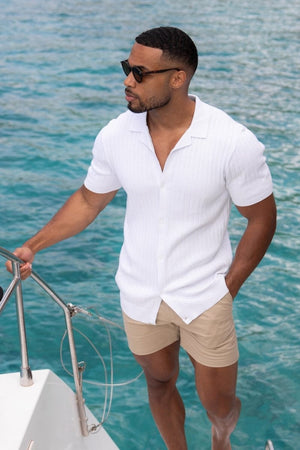 Ribbed Knitted Shirt in White - TAILORED ATHLETE - USA