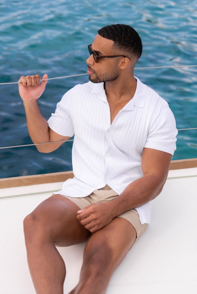 Ribbed Knitted Shirt in White - TAILORED ATHLETE - USA