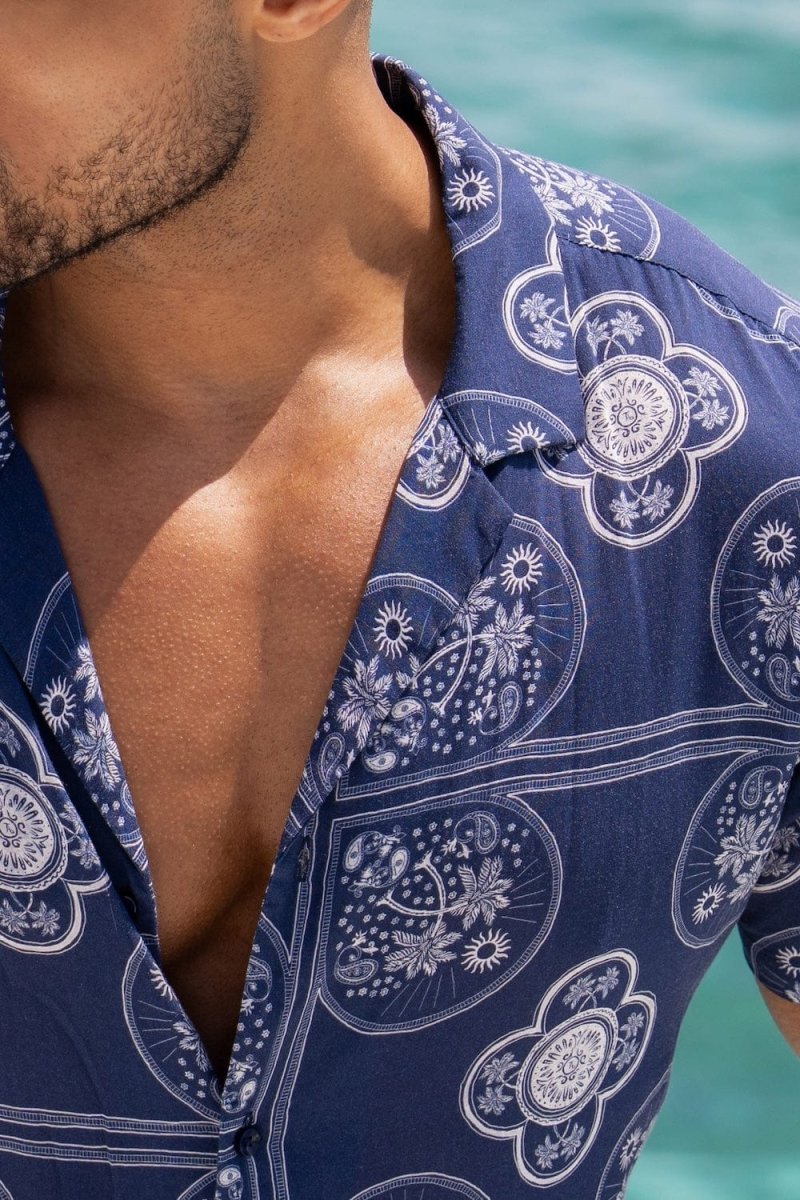 Printed Shirt in Navy/White Paisley Palm - TAILORED ATHLETE - USA