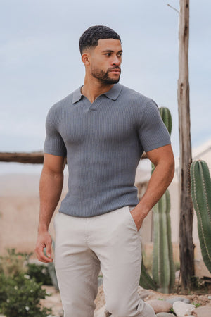 Textured Open Collar Knit Polo in Sage - TAILORED ATHLETE - USA