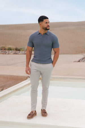 Textured Open Collar Knit Polo in Sage - TAILORED ATHLETE - USA
