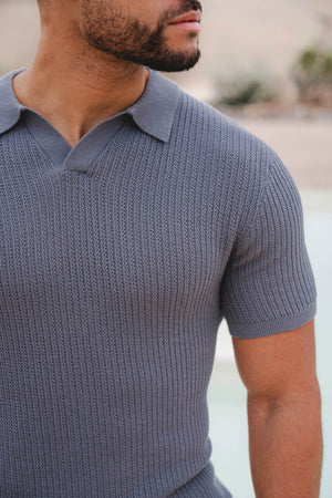 Textured Open Collar Knit Polo in Sage - TAILORED ATHLETE - USA