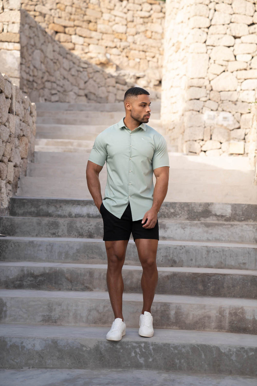 Athletic Fit Short Sleeve Bamboo Shirt in Soft Sage - TAILORED ATHLETE - USA
