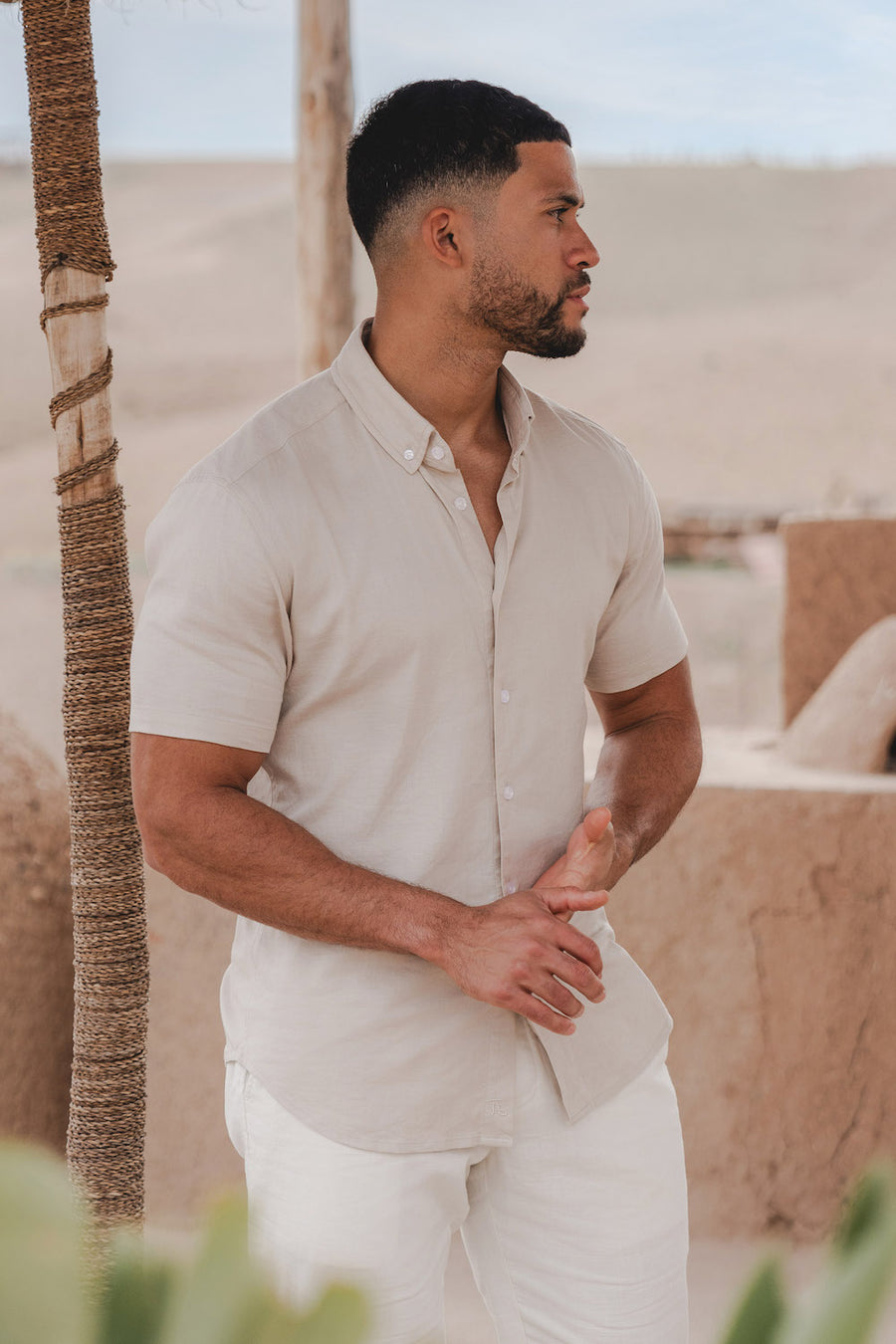 Linen Blend Shirt in Stone - TAILORED ATHLETE - USA