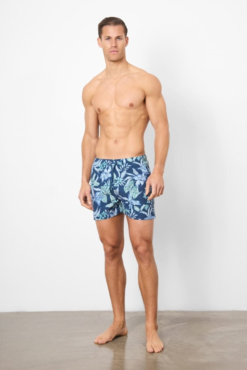 Printed Swim Short In Navy/Aqua Tropical Floral - TAILORED ATHLETE - USA