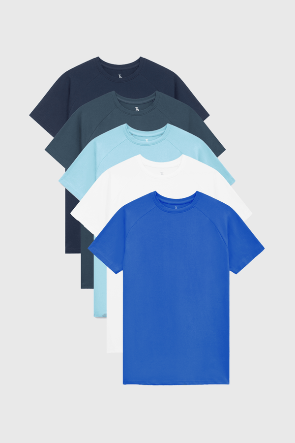 トップス INDIVIDUALIZED SHIRT ATHLETIC FIT L Athletic Fit Blue and White 5 Pack