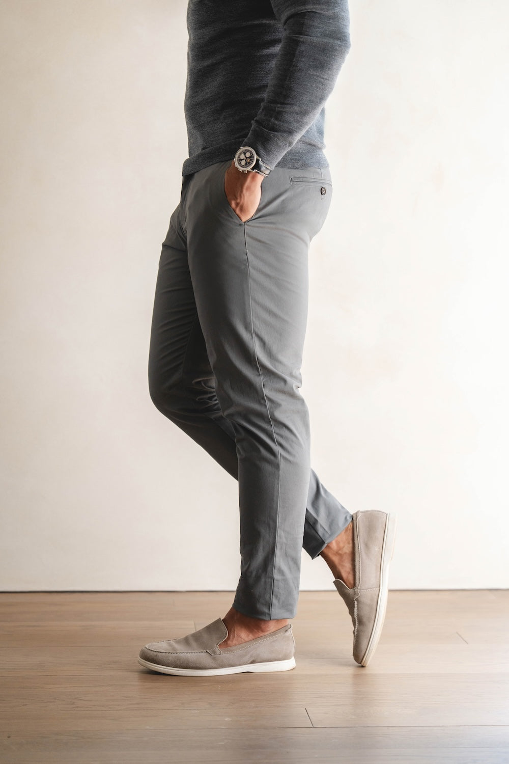 Athletic Fit Cotton Stretch Chino Pants in Dark Grey - TAILORED ATHLETE - USA