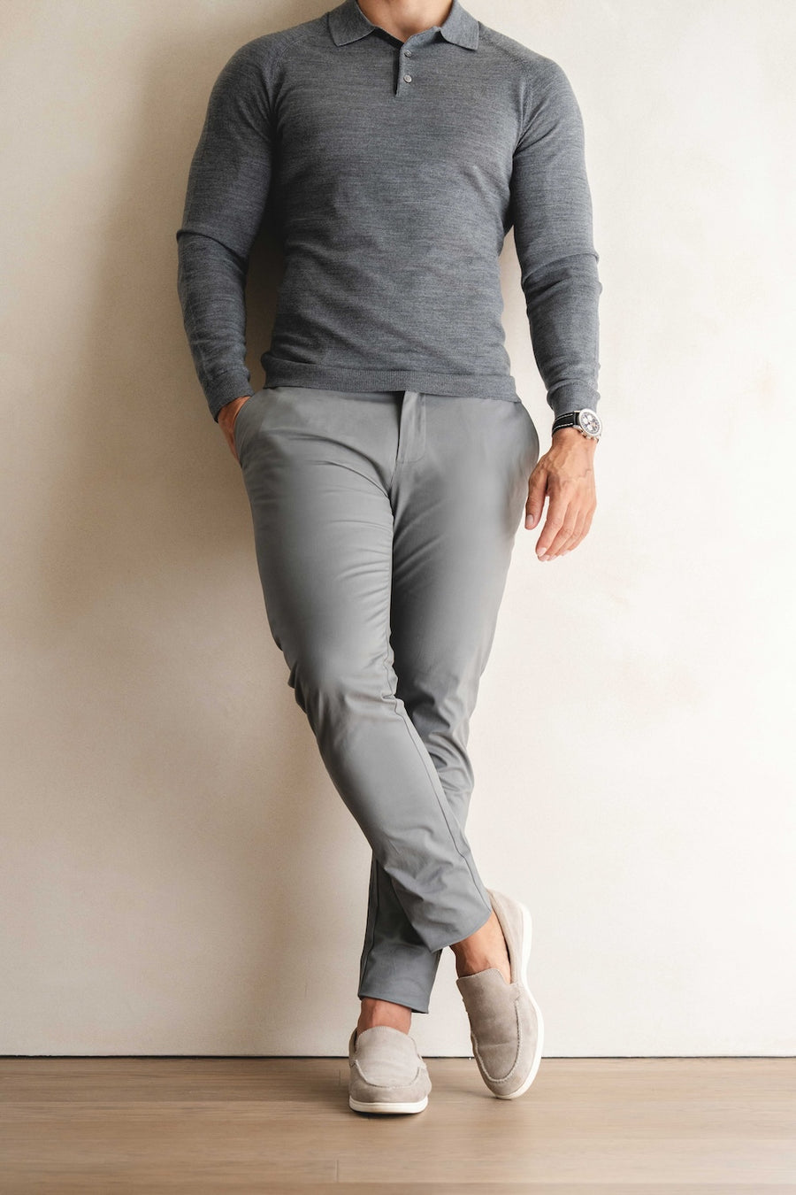 Athletic Fit Cotton Stretch Chino Pants in Dark Grey - TAILORED ATHLETE - USA