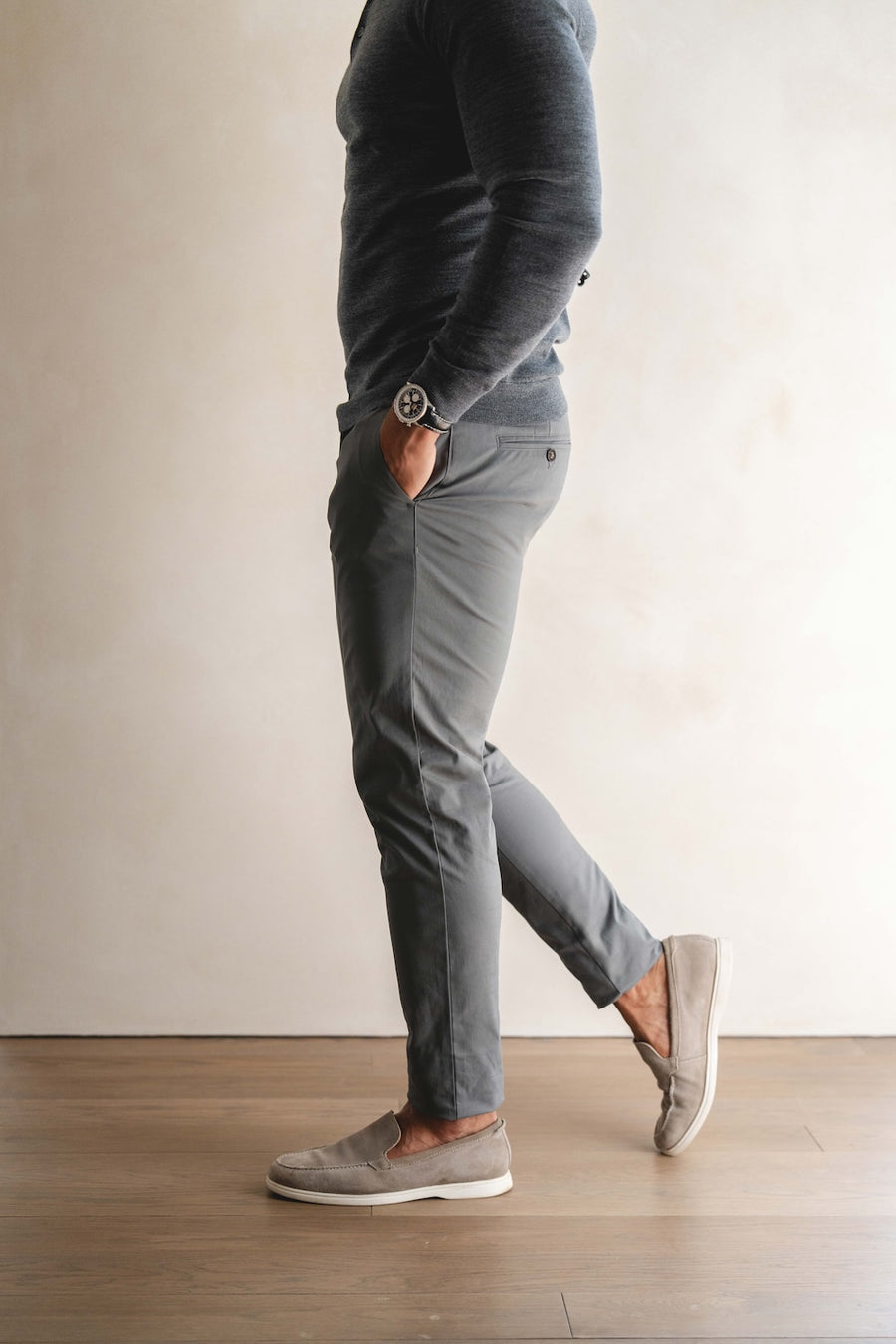 Athletic Fit Cotton Stretch Chino Pants in Dark Grey - TAILORED ATHLETE - USA
