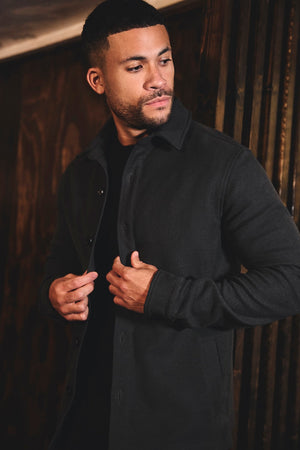 Melange Woven Shacket in Dark Charcoal - TAILORED ATHLETE - USA