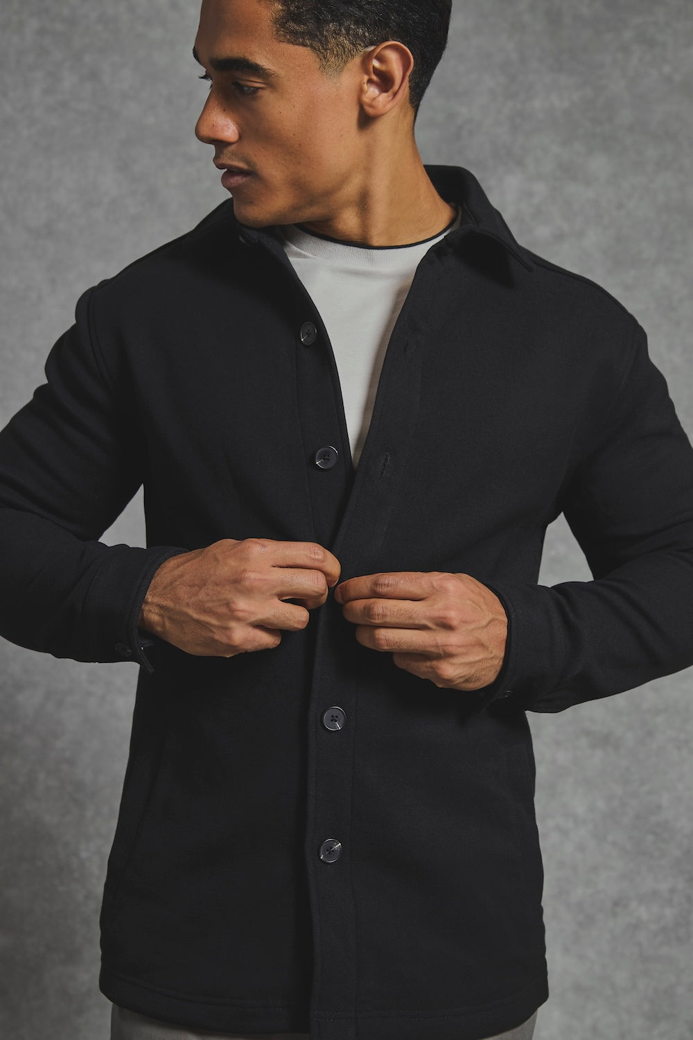 Shacket Combination Melange Woven Shacket in Black