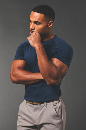 Mercerised Cotton T-Shirt in Navy - TAILORED ATHLETE - USA