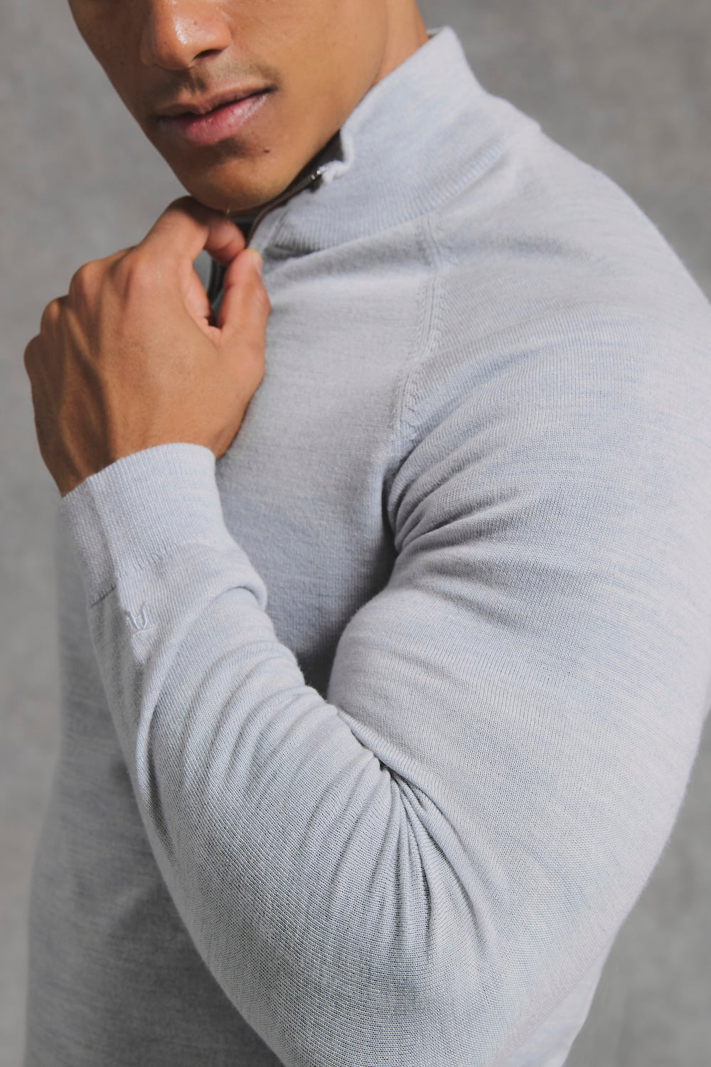 Extra Fine Merino Wool Half Zip Neck Sweater in Dove Grey - TAILORED ATHLETE - USA
