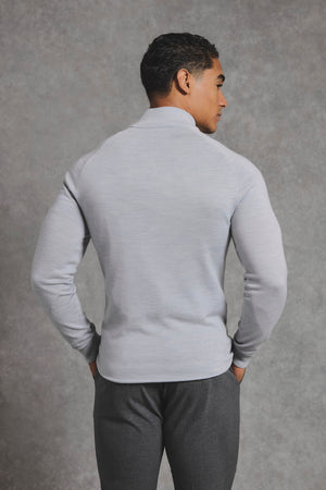 Extra Fine Merino Wool Half Zip Neck Sweater in Dove Grey - TAILORED ATHLETE - USA