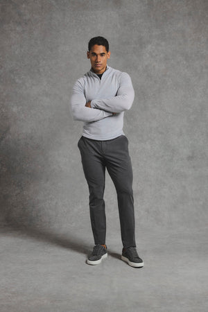 Extra Fine Merino Wool Half Zip Neck Sweater in Dove Grey - TAILORED ATHLETE - USA