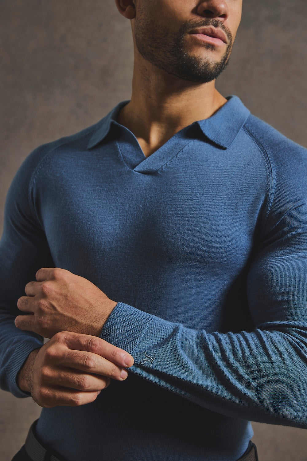 Extra Fine Merino Wool Open Collar Polo Shirt in Airforce Blue - TAILORED ATHLETE - USA