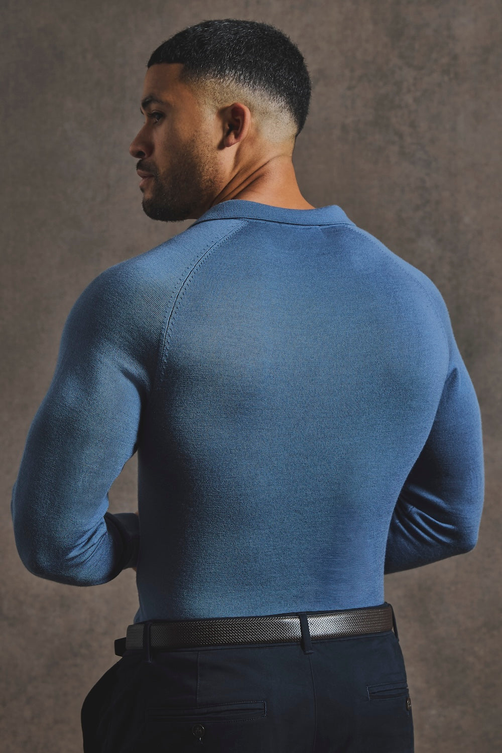 Extra Fine Merino Wool Open Collar Polo Shirt in Airforce Blue - TAILORED ATHLETE - USA