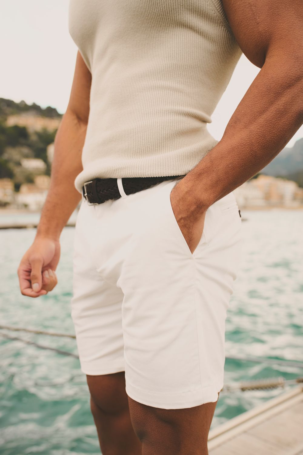 Athletic Fit Stretch Chino Shorts 7" in Chalk - TAILORED ATHLETE - USA