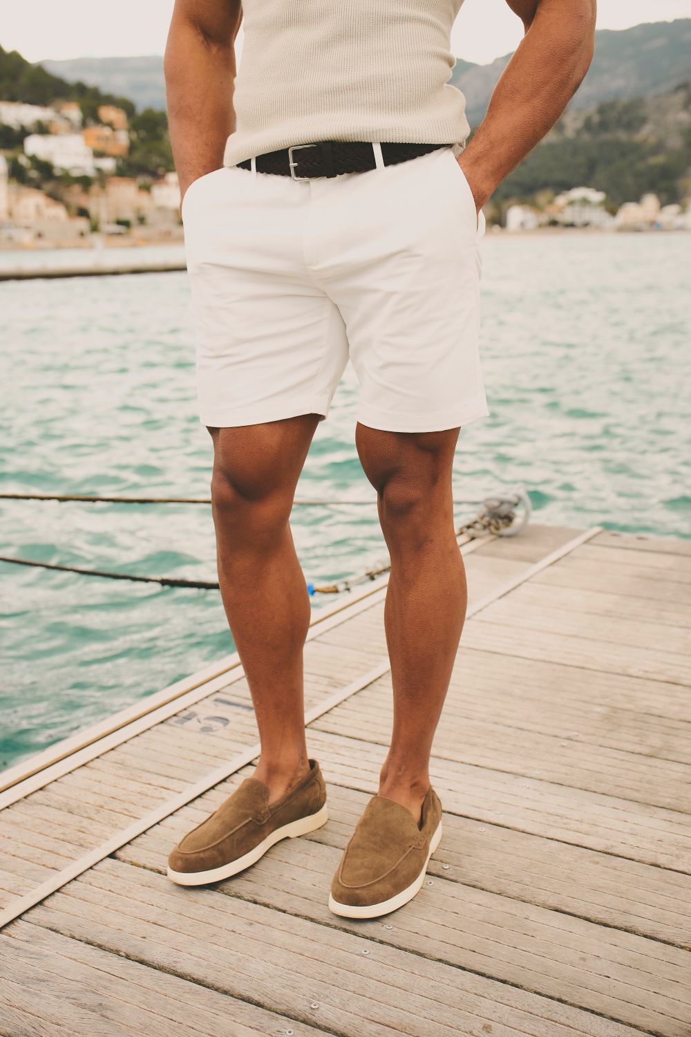 Athletic Fit Stretch Chino Shorts 7" in Chalk - TAILORED ATHLETE - USA
