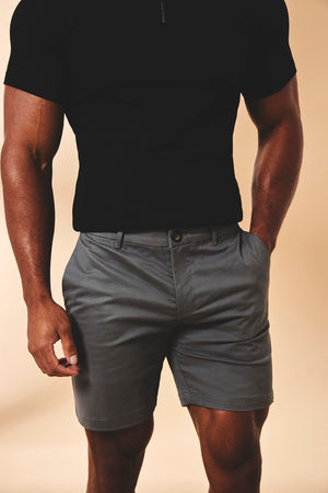 Athletic Fit Stretch Chino Shorts 7" in Dark Pewter - TAILORED ATHLETE - USA