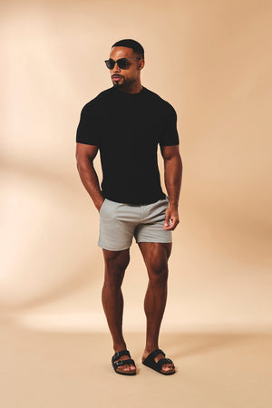Athletic Fit Stretch Chino Shorts 5" in Pale Grey