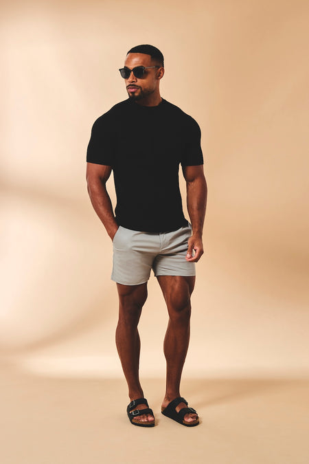 Athletic Fit Stretch Chino Shorts 5" in Pale Grey