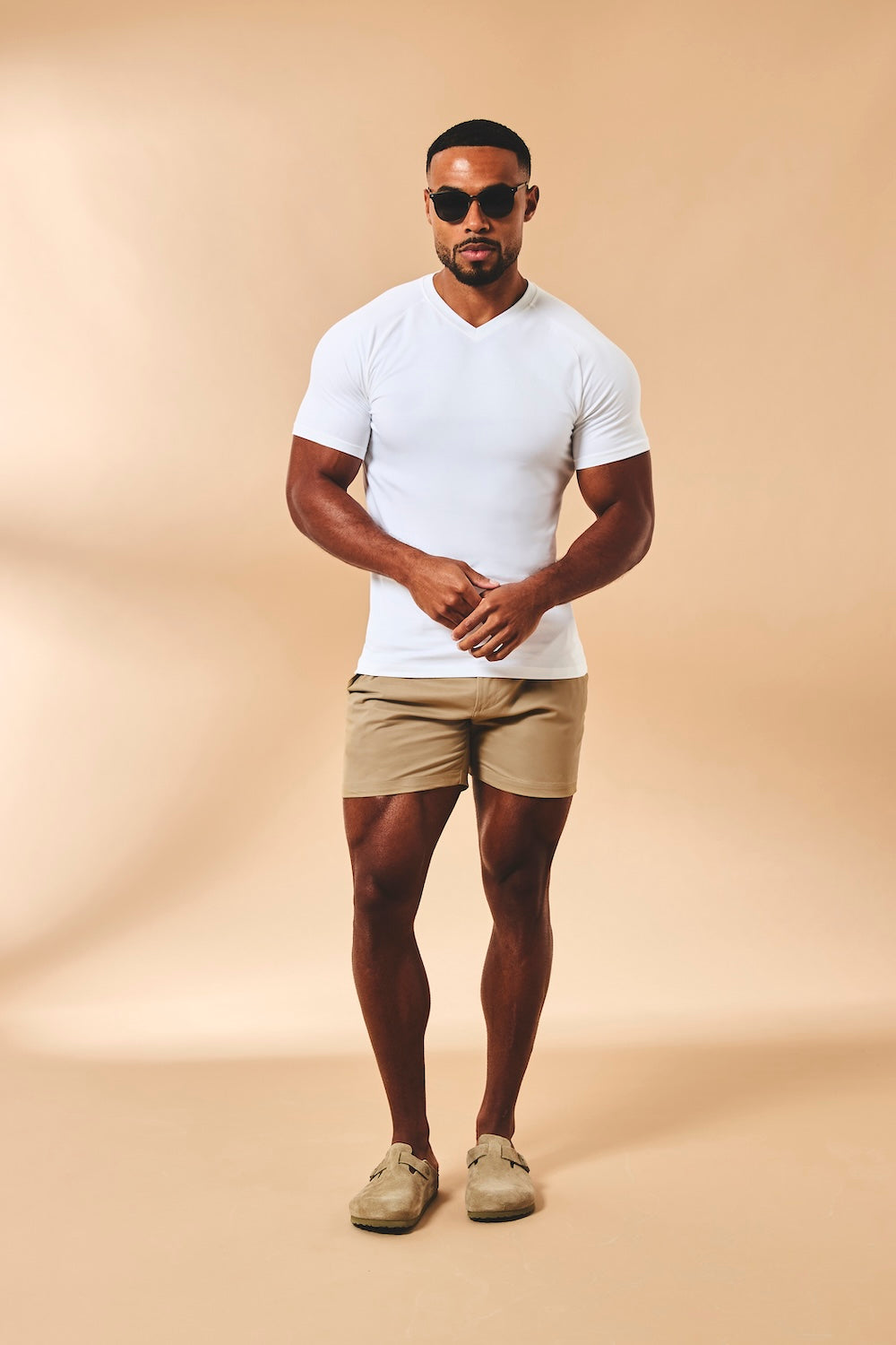 Athletic Fit Stretch Chino Shorts 5" in Dark Stone - TAILORED ATHLETE - USA
