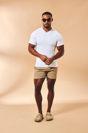 Athletic Fit Stretch Chino Shorts 5" in Dark Stone - TAILORED ATHLETE - USA