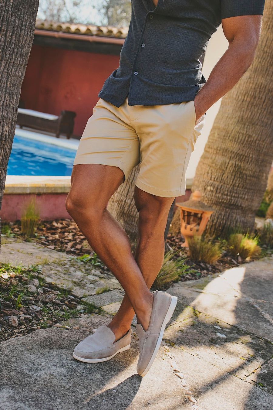 Athletic Fit Stretch Chino Shorts 7" in Stone - TAILORED ATHLETE - USA